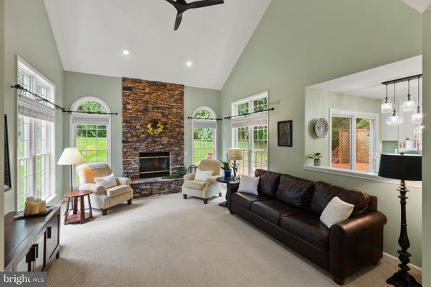 Fireplace, Interior, Living room, Recessed Lighting, Stone Walls