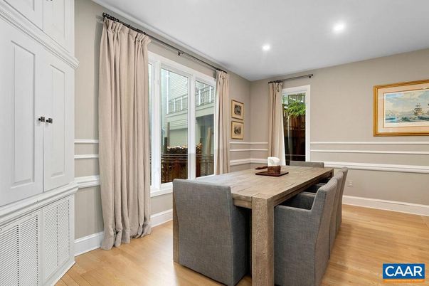 Dining room, Interior, Recessed Lighting, Wood Texture Flooring