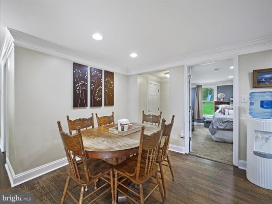 Dining room, Interior, Recessed Lighting, Wood Texture Flooring