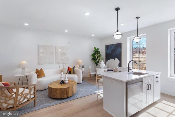 Interior, Kitchen, Living room, Pendant Lights, Recessed Lighting, Wood Texture Flooring