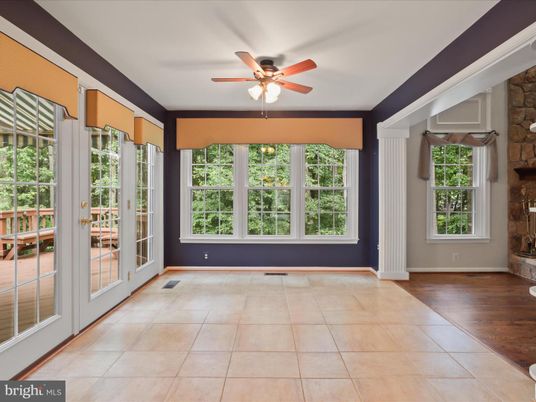 Empty room, Fireplace, Interior, Stone Walls, Wood Texture Flooring