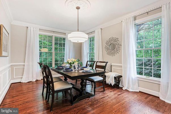 Dining room, Interior, Pendant Lights, Wood Texture Flooring
