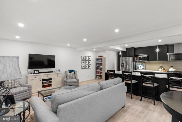 Interior, Kitchen, Living room, Recessed Lighting, Stainless Steel Appliances, Wood Texture Flooring