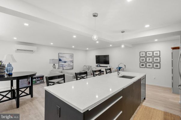 Dining room, Interior, Kitchen, Pendant Lights, Recessed Lighting, Wood Texture Flooring