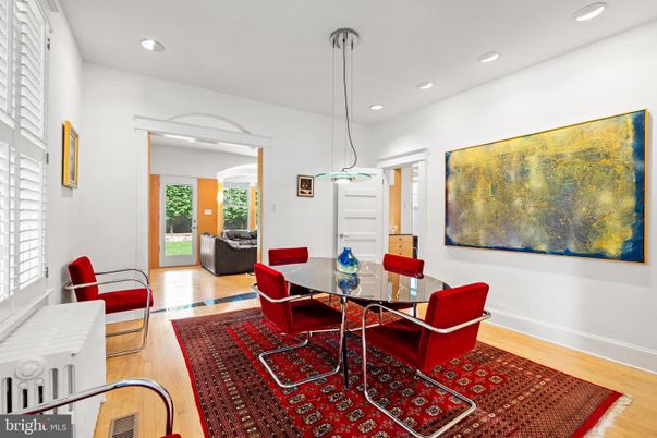 Dining room, Interior, Pendant Lights, Recessed Lighting, Wood Texture Flooring