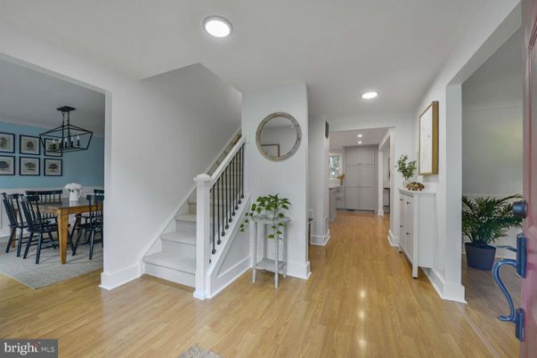 Dining room, Interior, Pendant Lights, Recessed Lighting, Wood Texture Flooring