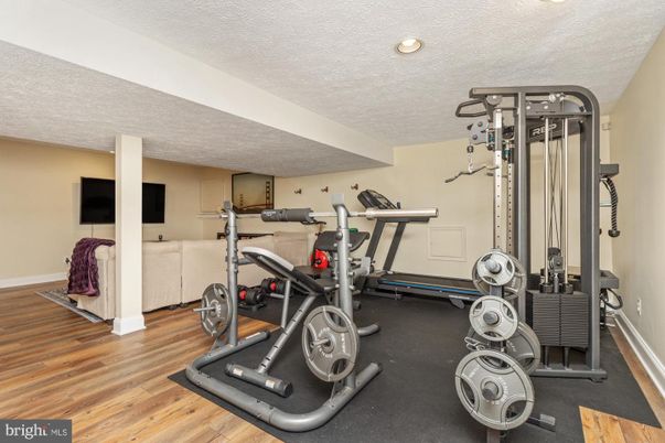 Fitness Equipment, Gym, Interior, Recessed Lighting, Wood Texture Flooring