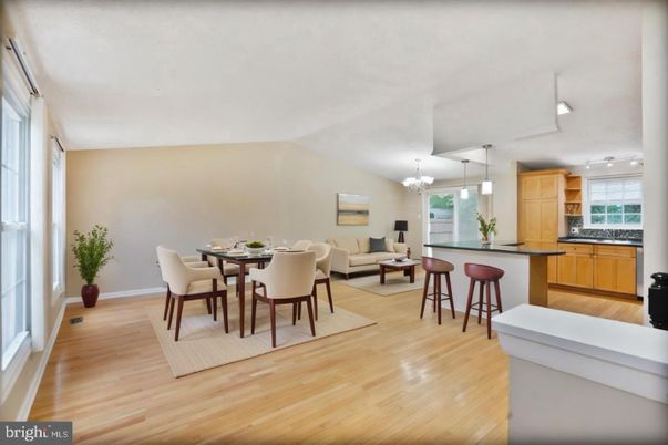 Chandelier, Dining room, Interior, Kitchen, Living room, Wood Texture Flooring