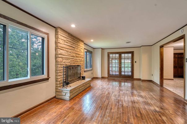 Empty room, Fireplace, Interior, Recessed Lighting, Wood Texture Flooring