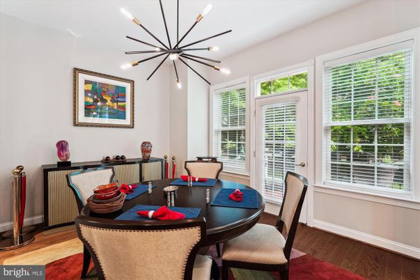 Dining room, Interior, Pendant Lights, Wood Texture Flooring