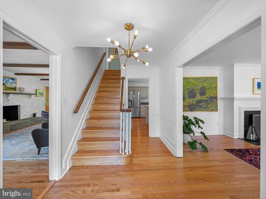 Fireplace, Interior, Pendant Lights, Stainless Steel Appliances, Wood Texture Flooring
