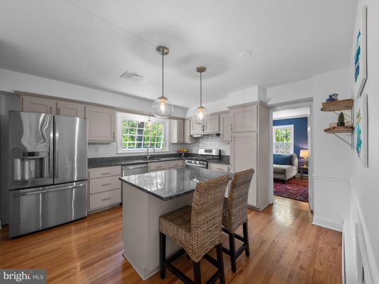 Interior, Kitchen, Pendant Lights, Stainless Steel Appliances, Wood Texture Flooring