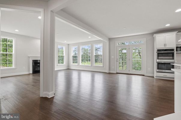 Empty room, Fireplace, Interior, Recessed Lighting, Wood Texture Flooring