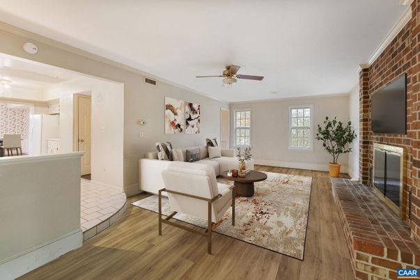 Interior, Living room, Stone Walls, Wood Texture Flooring