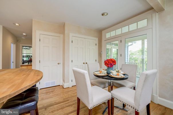 Dining room, Interior, Recessed Lighting, Wood Texture Flooring