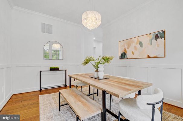 Chandelier, Dining room, Interior, Wood Texture Flooring