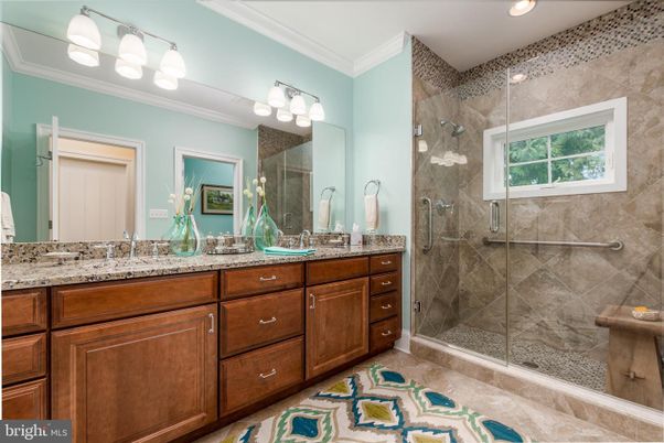 Bathroom, Dual Sink Vanities, Glass Shower, Interior, Recessed Lighting