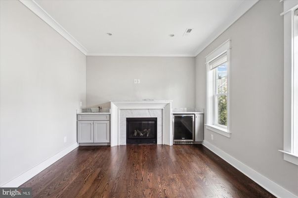 Empty room, Fireplace, Interior, Recessed Lighting, Wood Texture Flooring