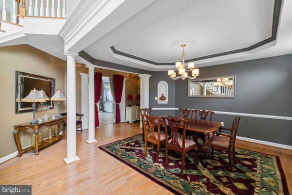 Chandelier, Dining room, Interior, Wood Texture Flooring