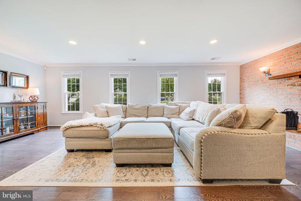Interior, Living room, Recessed Lighting, Stone Walls, Wood Texture Flooring
