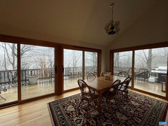 Dining room, Interior, Pendant Lights, Wood Texture Flooring