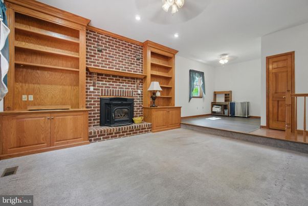 Empty room, Fireplace, Interior, Recessed Lighting, Stone Walls