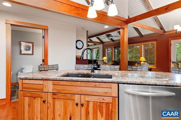 Interior, Kitchen, Recessed Lighting, Wooden Beams, Wood Texture Flooring
