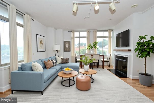 Dining room, Fireplace, Interior, Living room, Wood Texture Flooring