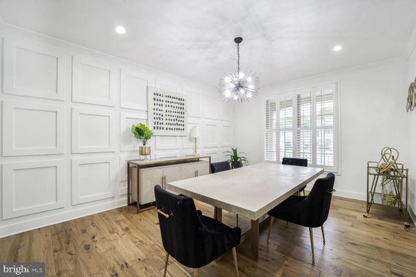 Dining room, Interior, Pendant Lights, Recessed Lighting, Wood Texture Flooring