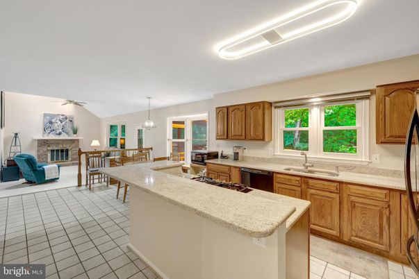 Dining room, Fireplace, Interior, Kitchen, Living room, Pendant Lights