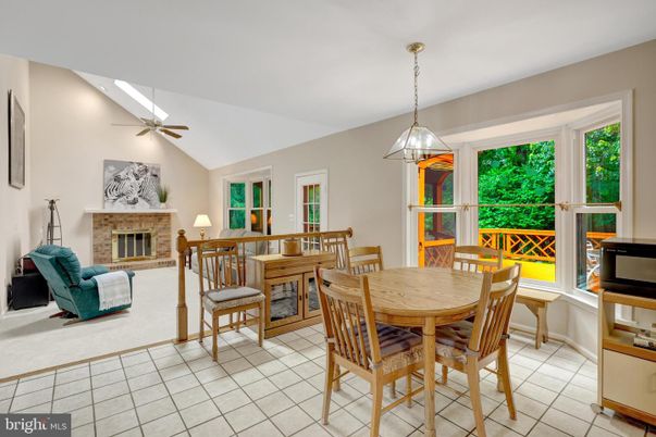 Dining room, Fireplace, Interior, Pendant Lights