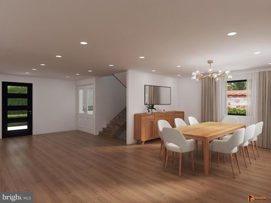 Dining room, Interior, Recessed Lighting, Wood Texture Flooring