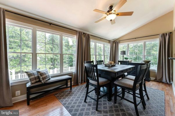 Dining room, Interior, Sun Room, Wood Texture Flooring