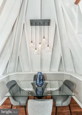 Dining room, Interior, Pendant Lights, Wood Texture Flooring