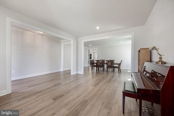 Dining room, Interior, Piano, Recessed Lighting, Wood Texture Flooring