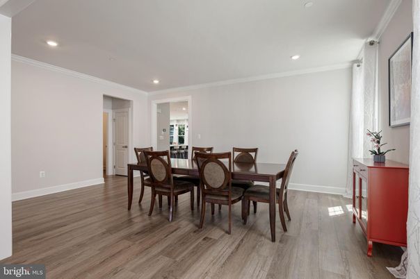 Dining room, Interior, Recessed Lighting, Wood Texture Flooring