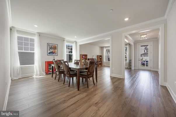 Dining room, Interior, Recessed Lighting, Wood Texture Flooring