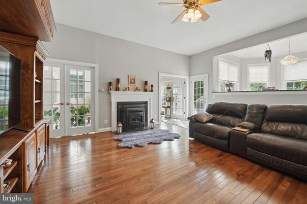 Fireplace, Interior, Living room, Pendant Lights, Wood Texture Flooring