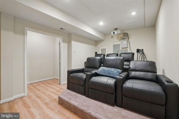 Home Theatre Room, Interior, Recessed Lighting, Theatre Room, Wood Texture Flooring