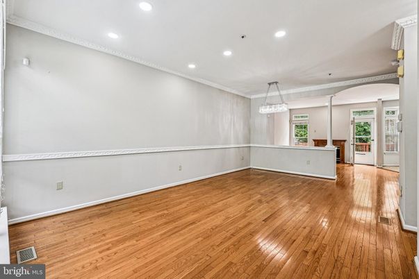 Chandelier, Empty room, Interior, Recessed Lighting, Wood Texture Flooring