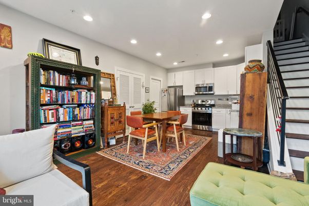Dining room, Interior, Kitchen, Recessed Lighting, Stainless Steel Appliances, Wood Texture Flooring