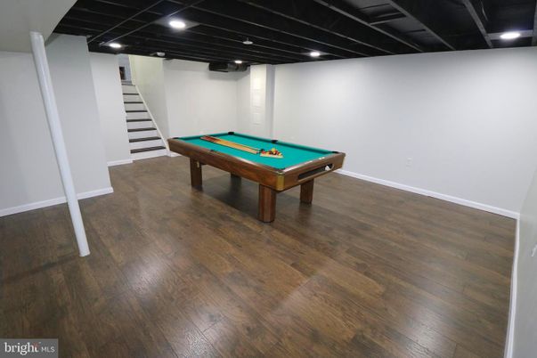 Billiard Table, Game Room, Interior, Recessed Lighting, Wood Texture Flooring