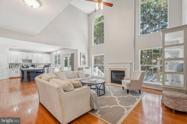 Fireplace, Interior, Kitchen, Living room, Recessed Lighting, Wood Texture Flooring