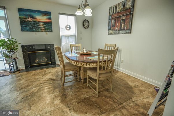 Dining room, Fireplace, Interior, Pendant Lights