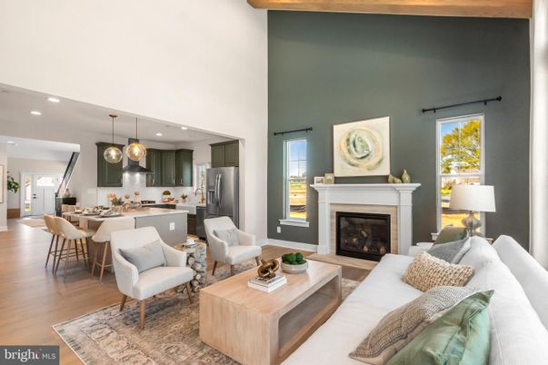 Dining room, Fireplace, Interior, Kitchen, Living room, Pendant Lights, Recessed Lighting, Stainless Steel Appliances, Wood Texture Flooring