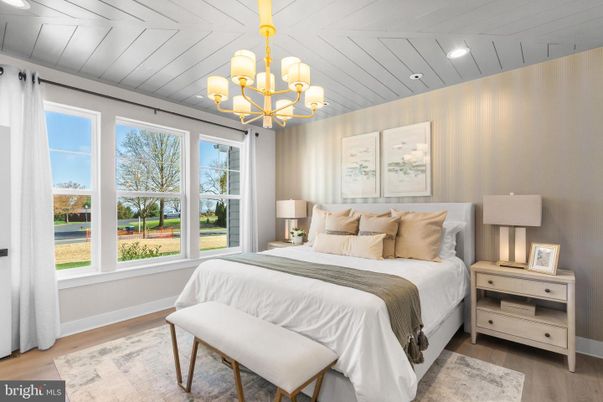 Bedroom, Chandelier, Interior, Recessed Lighting, Wood Texture Flooring
