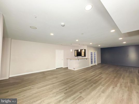 Empty room, Interior, Pendant Lights, Recessed Lighting, Wood Texture Flooring