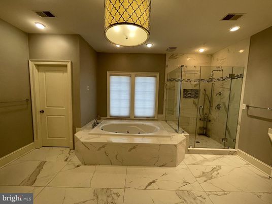 Bathroom, Glass Shower, Interior, Marble, Recessed Lighting