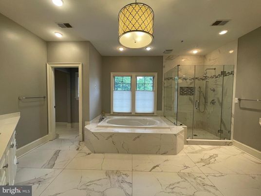 Bathroom, Glass Shower, Interior, Marble, Marble Walls, Recessed Lighting