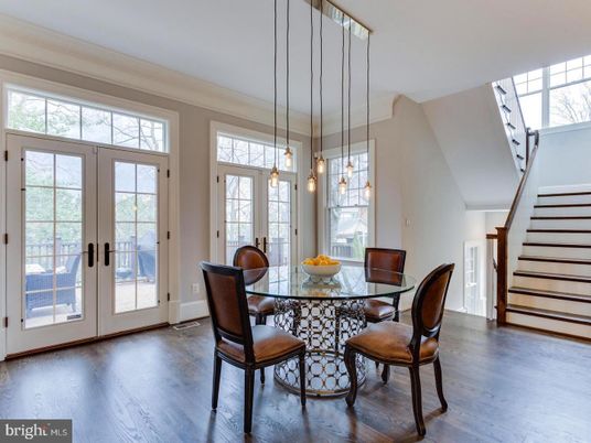 Dining room, Interior, Pendant Lights, Wood Texture Flooring